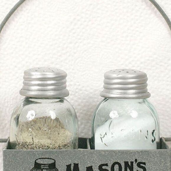 NEW! Farmhouse Mason Jars Box Salt Pepper and Napkin Caddy Holder Rustic Country - Picture 2 of 2